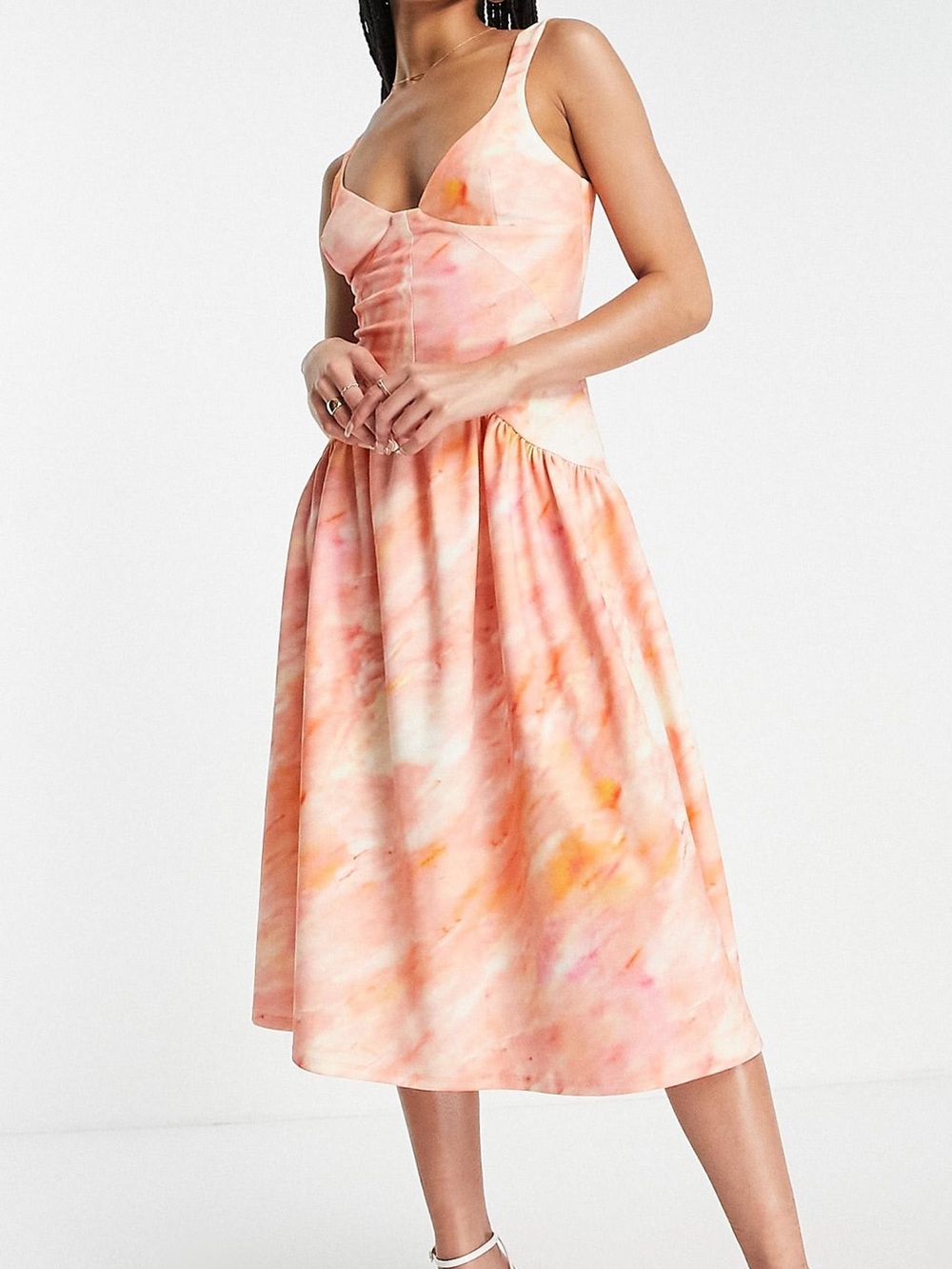 ASOS Design corset detail tie dye midi dress